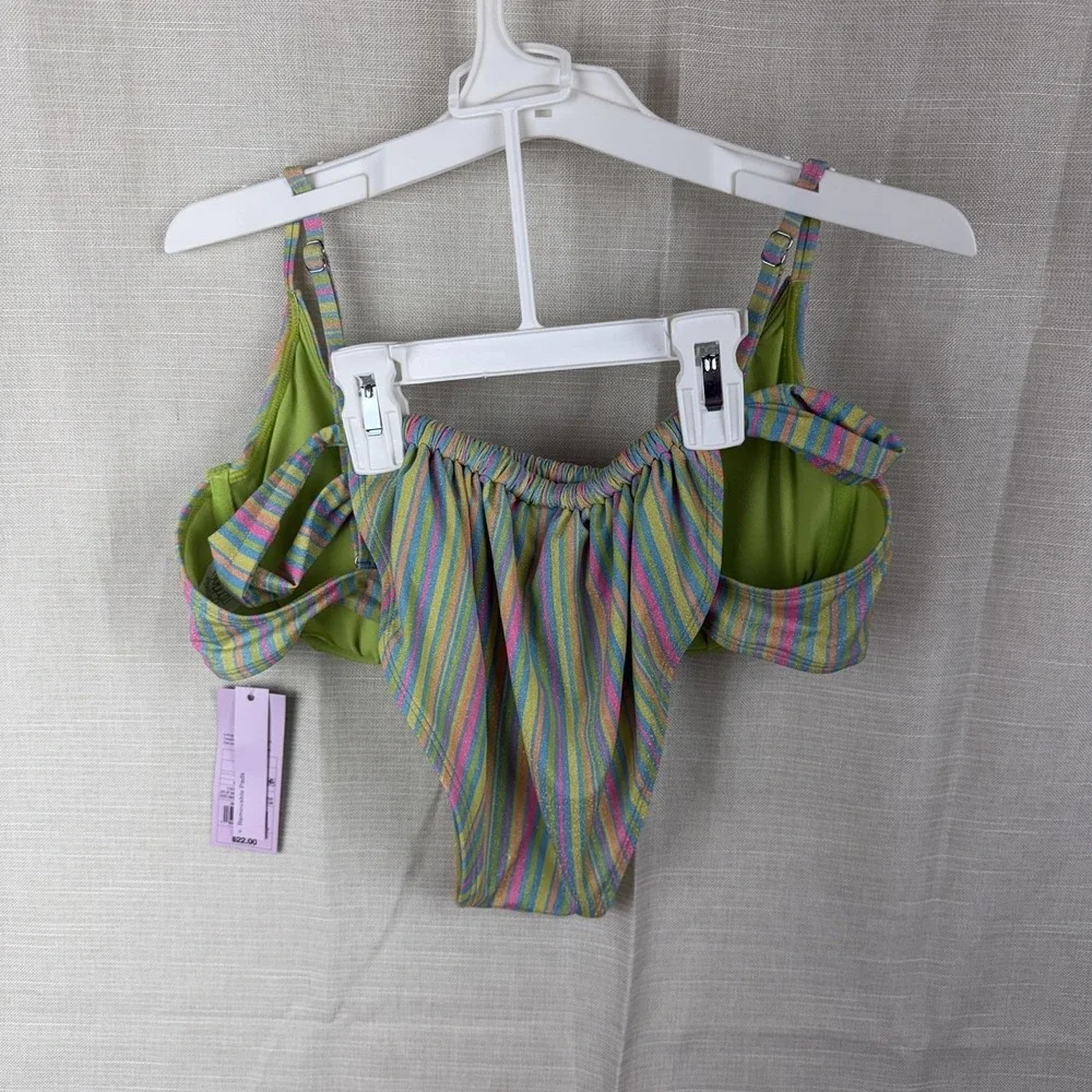 Wild‎ Fable Bikini Swimsuit Set Womens XL Multicolor Stripe Glitter 2 Piece NWT